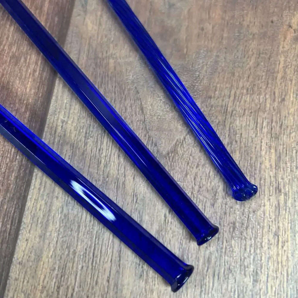 Set of 3 Vintage Czech Sapphire Blue Glass Serving Fork & Spoons 9.75
